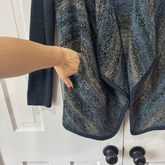 Curio New York Wool Blend Boucle Textured Longline Cardigan Sweater Blue Large - Picture 4 of 11